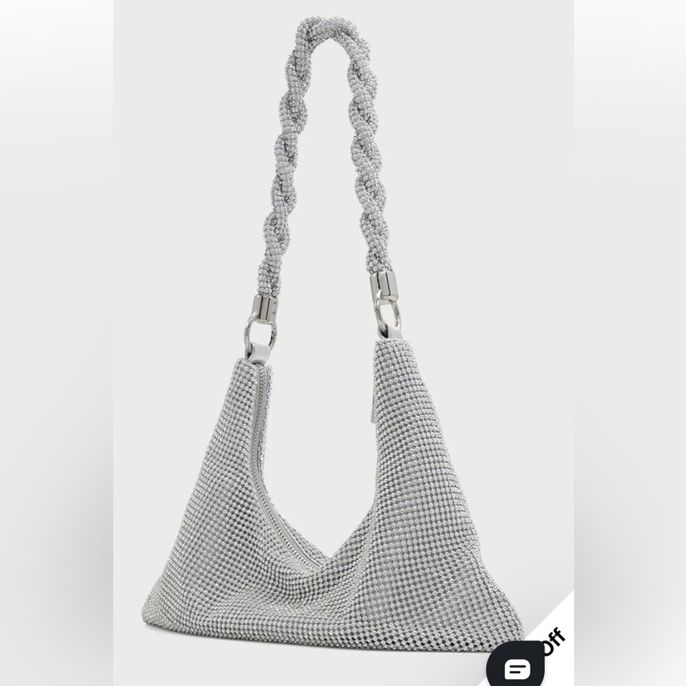 Aldo Marlysax Silver Crystal Mesh Shoulder Bag with Braided Handle